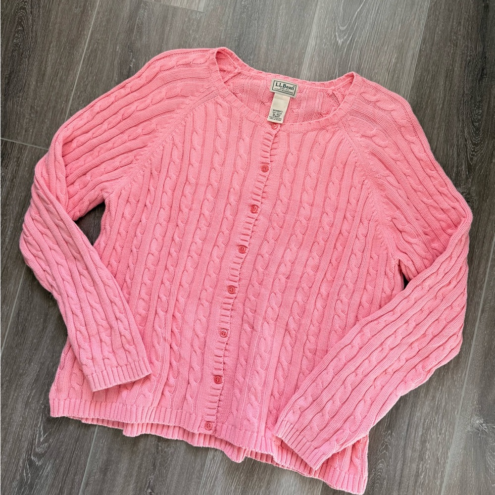 LL.Bean pink cable knit cardigan